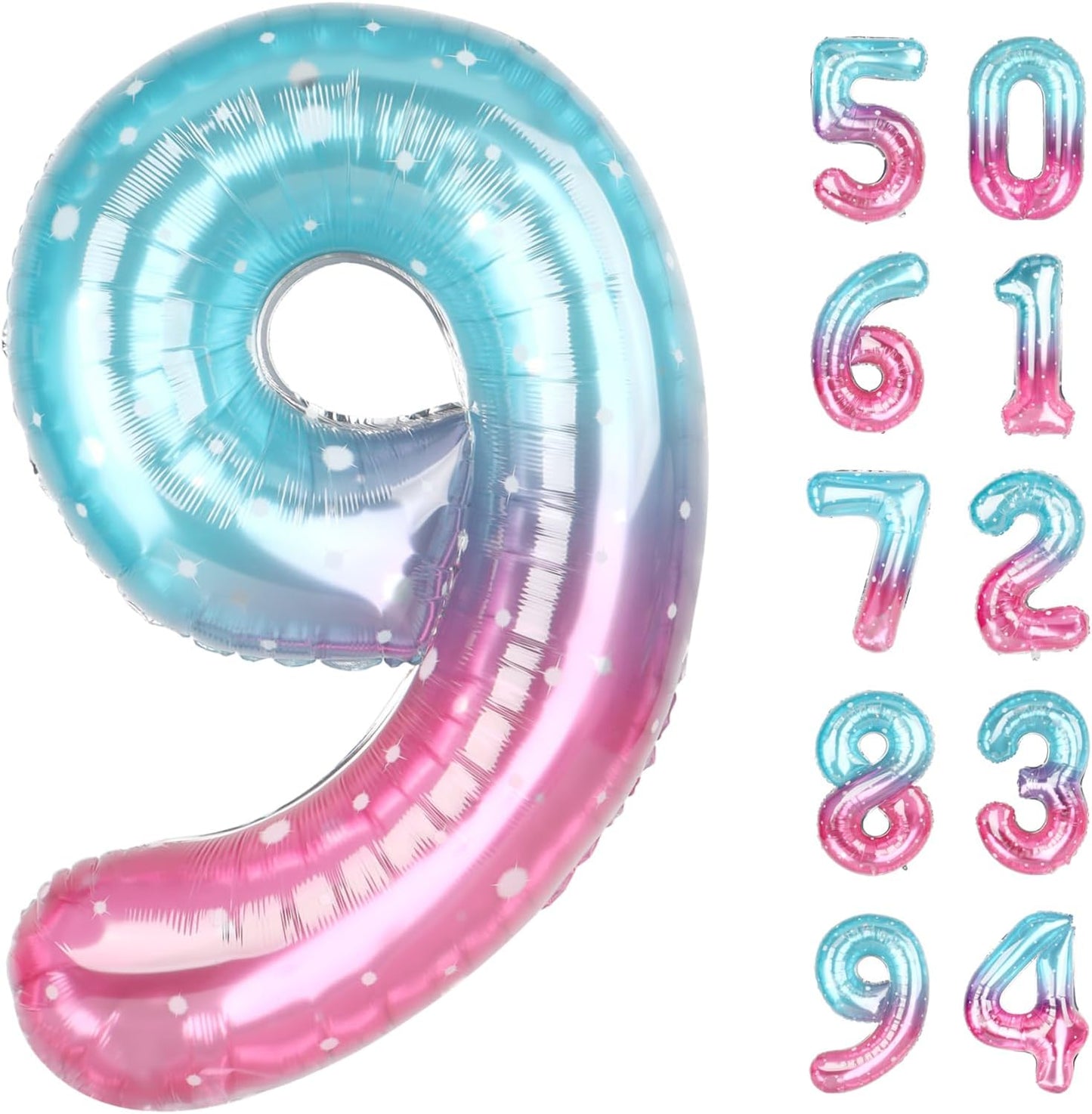 Starry Sky 9 Balloon, Number Balloons 40 Inch, 9th Giant Birthday Decorations for Girls, 19th 29th Party Decorations Supplies, Number 9 Balloon