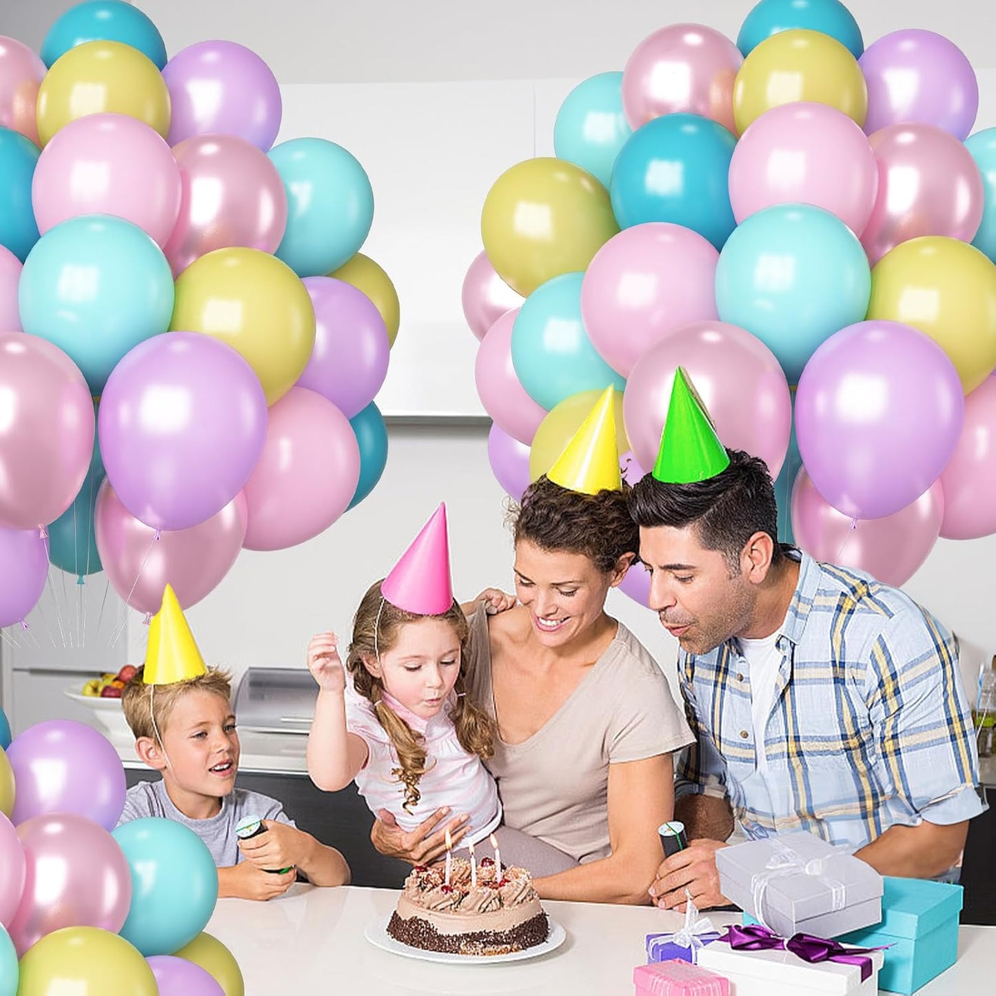 Pastel Balloons 60 Pcs Metallic Pink Purple Teal Blue Yellow Multicolor Latex Balloon Macaron Rainbow Pastel Color Party Balloons for Girls Birthday Baby Shower Bridal Wedding Party Decorations