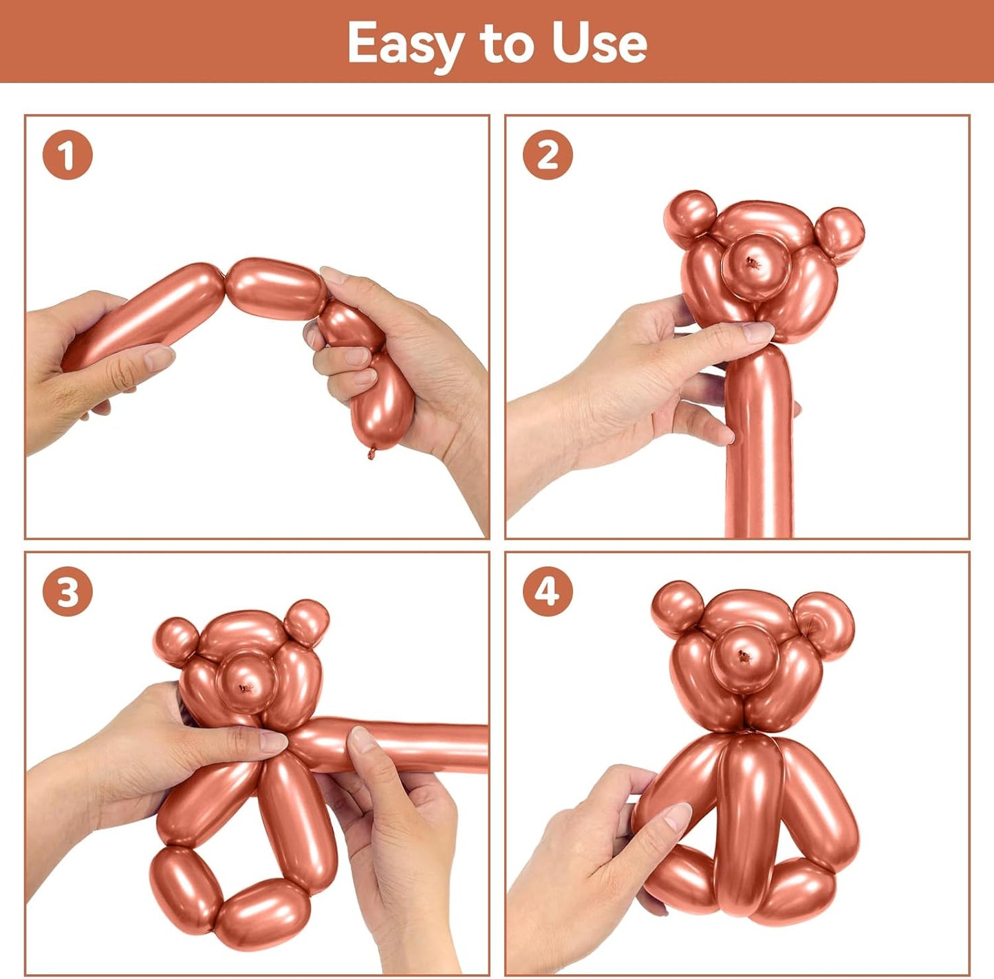 Metallic Rose Gold Long Balloons Premium 260 Twisting Animals Magic Balloons for Birthday Kids Wedding Party Supply 100pcs