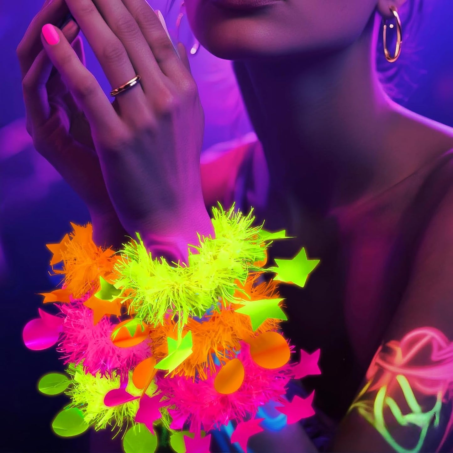 Mega-L 12 Pcs Glow in The Dark Party Bracelet, Glow in The Dark Party Supplies, Neon Fluorescent Blacklight Bracelet Party Favors, Glow Photo Booth Props Bracelets Accessories for Women, Men