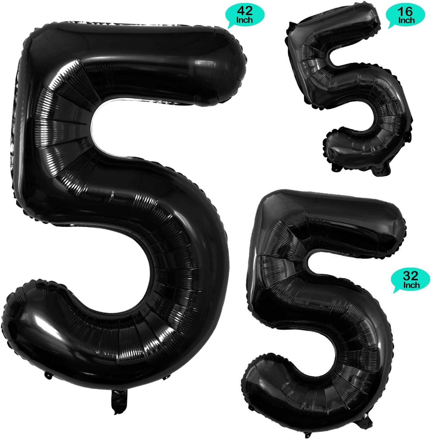 GOER Black Foil Balloons Number 5,Huge Number Balloons for 5th 15th 25th 35th 45th Birthday Party Supplies Anniversary Decorations (3 pcs,42 inch,32 inch,16inch)