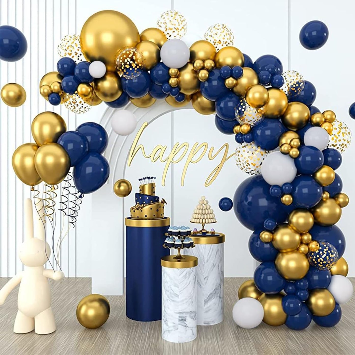 CANREVEL 127pcs Navy Blue Gold Balloons Garland Kit White Gold Confetti Balloons Arch Kit for Birthday Party Baby Shower Wedding Graduation Prom Decorations