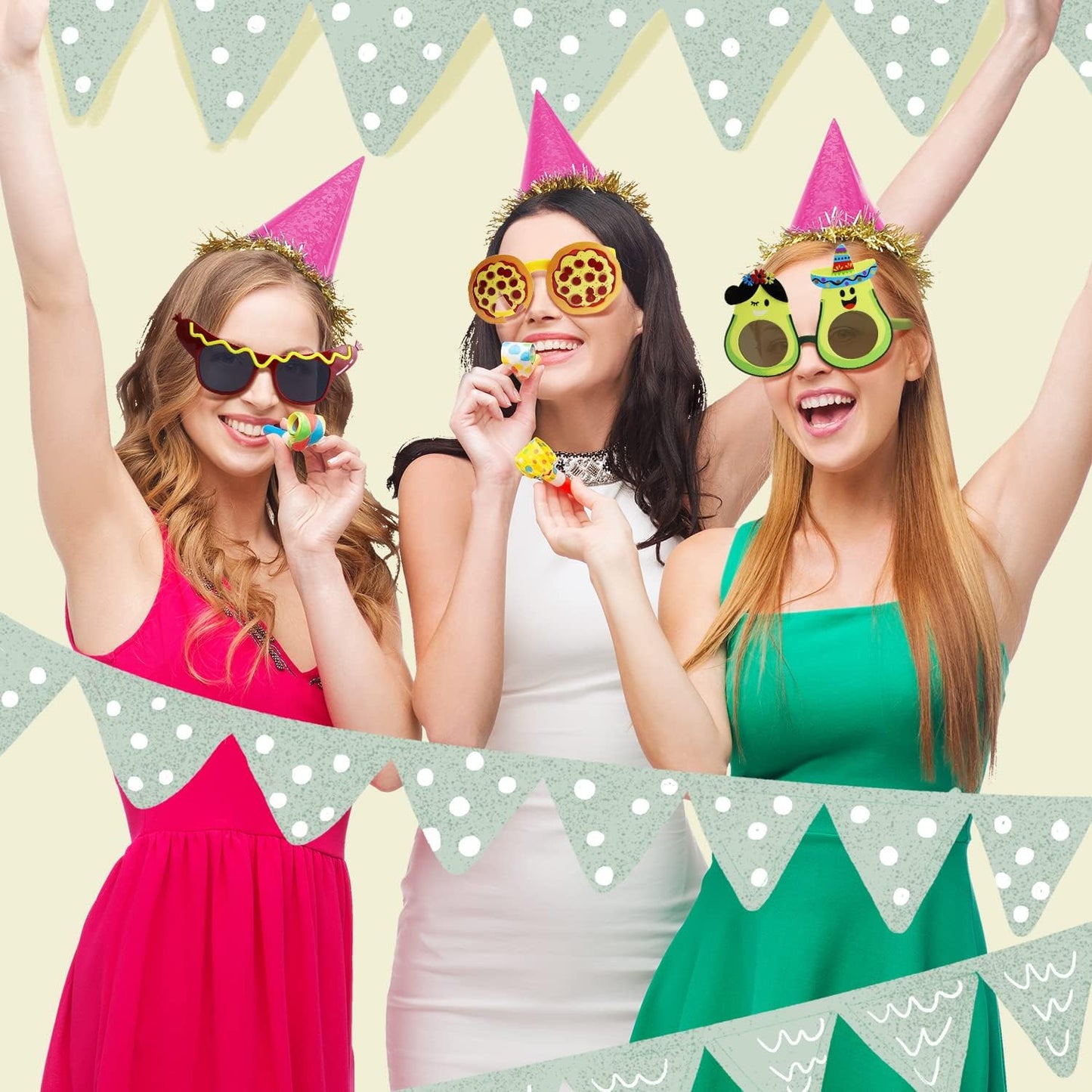 Funny Luau Donut Sunglasses - 12 Pack Novelty Tropical Fancy Glasses, Photo Booth Props for Summer Themed Party Supplies, Pizza Ice Cream Fruit Fun Masks