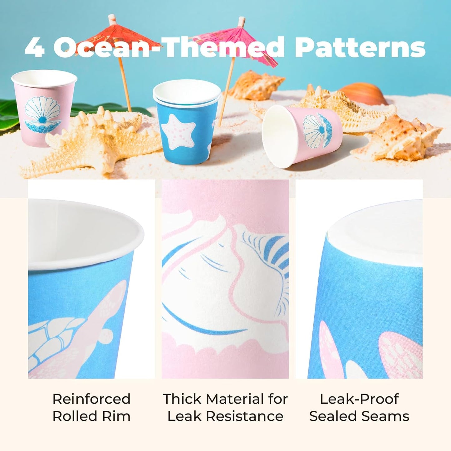 Fit Meal Prep 500 Pack 3oz Small Paper Cups, Disposable Bathroom Cups, Mini Mouthwash Cups, Pink & Blue Ocean-Themed Mini Drinkware for Parties, Events and Travel