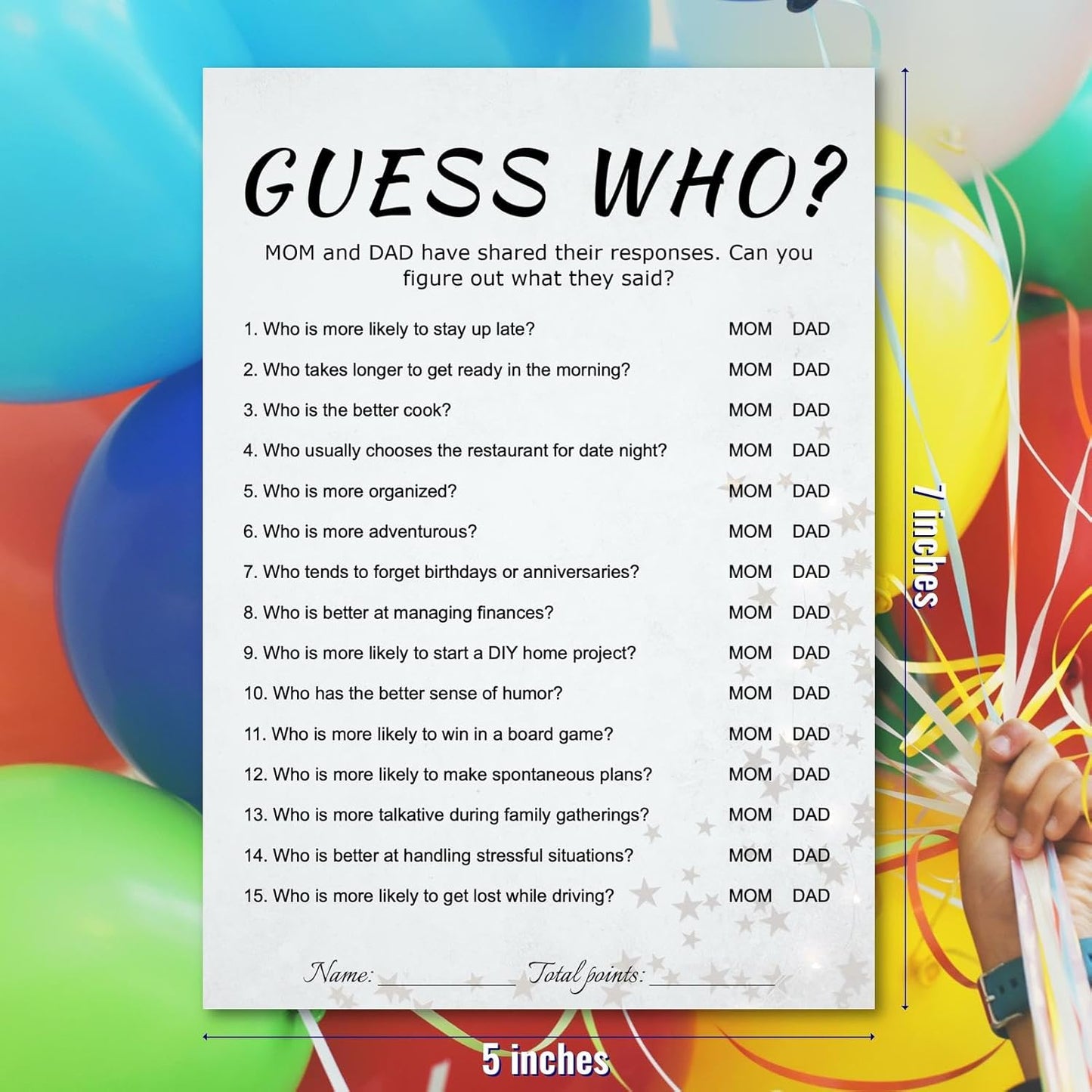 Baby Shower Guess Who Trivia Game Cards - 30 Player Family Friend Party, Minimalist Light Gray Design, Ready to Play, 5x7 Inch with Stars & Strips (Guess Who)