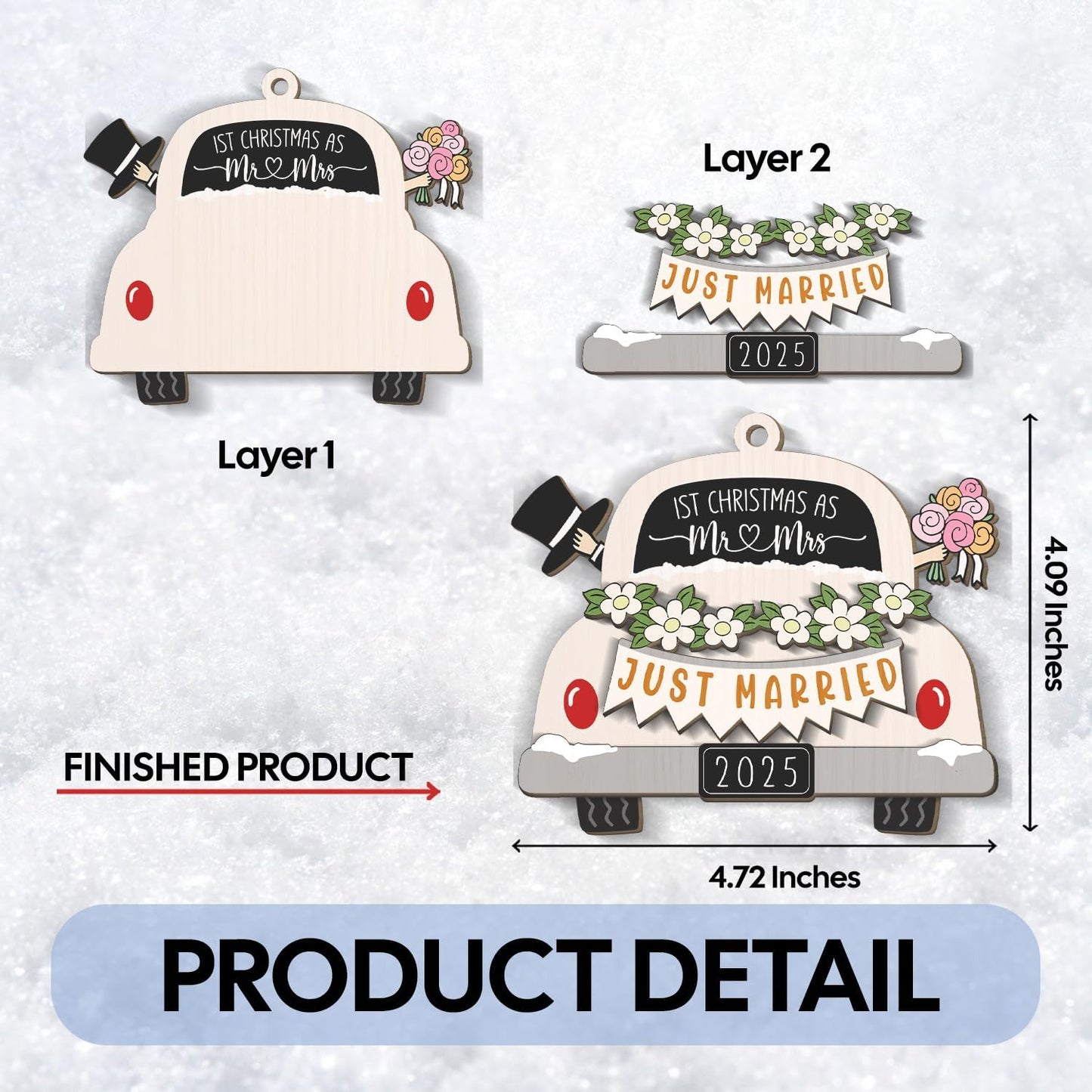 NewEleven Mr and Mrs Gifts - Wedding Gifts for Couples 2025, Just Married, Newlywed Keepsake - Wedding Ornament, Meaningful Gift from Friend, Family - Wooden Christmas Ornament