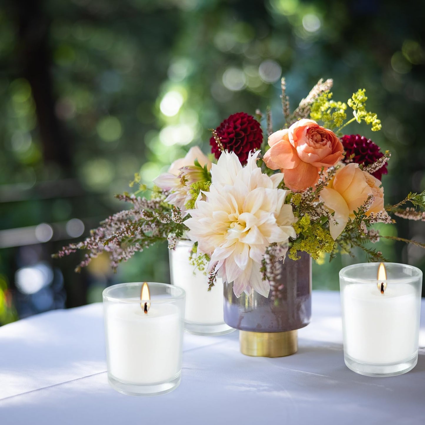 48 Pack White Unscented Clear Glass Filled Votive Candles. Hand Poured Wax Candle Ideal Gifts for Home Décor Parties Weddings Holidays and Meditation (White)