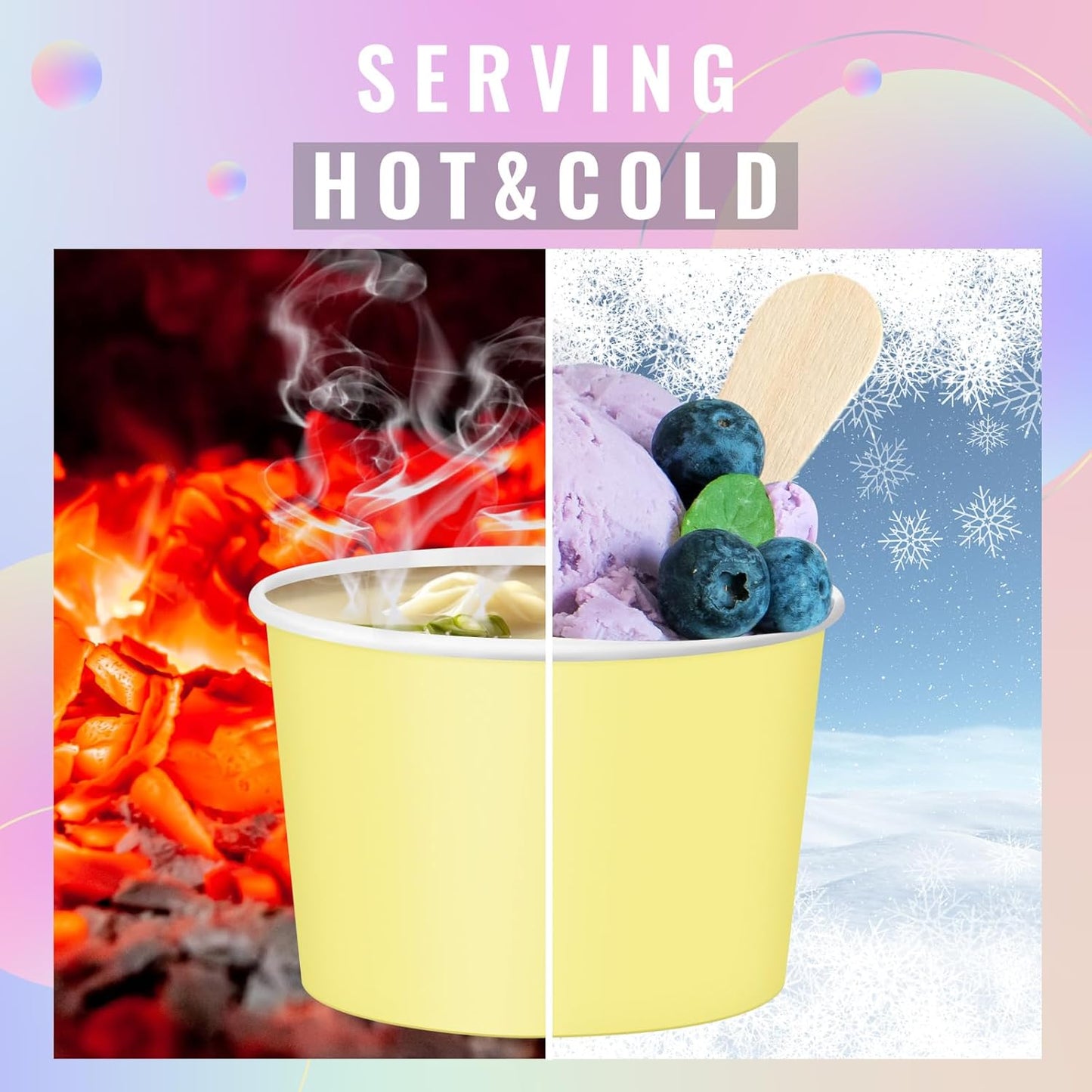 Paper Ice Cream Cups 9oz Colored Disposable Dessert Bowls for Hot or Cold Food Party Cups for Birthday Baby Shower Easter Party Supplies(Pastel Color,60 Pcs)