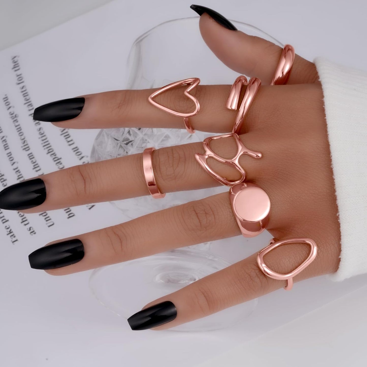 FAXHION 12PCS Gold Stackable Rings Set for Women, 18K Gold Plated Open Stacking Knuckle Ring, Adjustable Chunky Signet Band Statement Ring for Gift