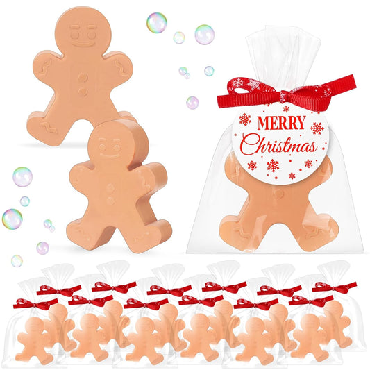 30 Set Christmas Soap Bar Gift Set Christmas Handmade Xmas Tree Santa Clause Gingerbread Snowflake Soaps Bulk Holiday Stocking Stuffer Party Favors for Bathroom(Brown,Gingerbread)