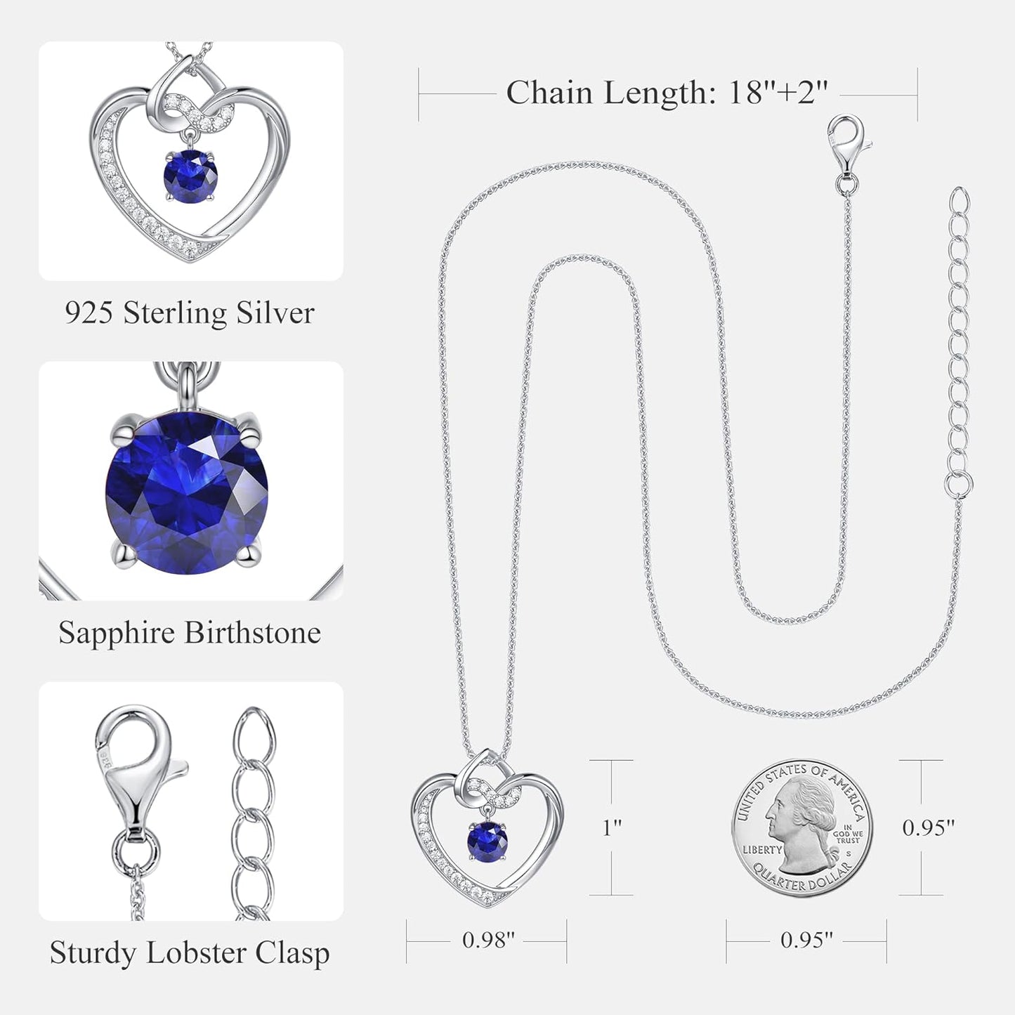Heart Birthstone Necklaces Gifts for Women Wife, Jewelry for Women Wedding Anniversary Birthday Gifts for Wife Girlfriend Mom Christmas Valentines Gifts S925 Sterling Silver
