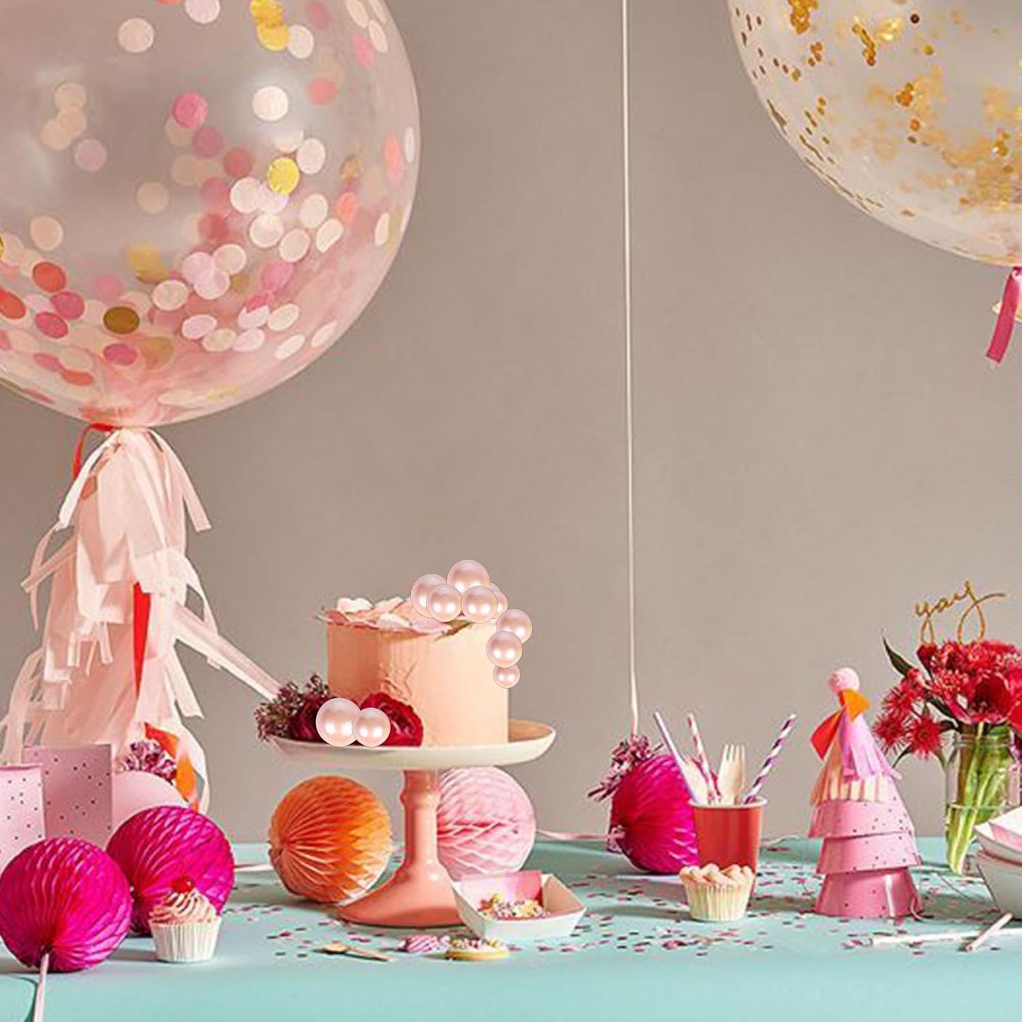 Rsstarxi 30 PCS Mini Balloons Cake Topper - DIY Insert Foam Balls Pick for Wedding, Anniversary, Birthday Party Decorations - Rose Gold