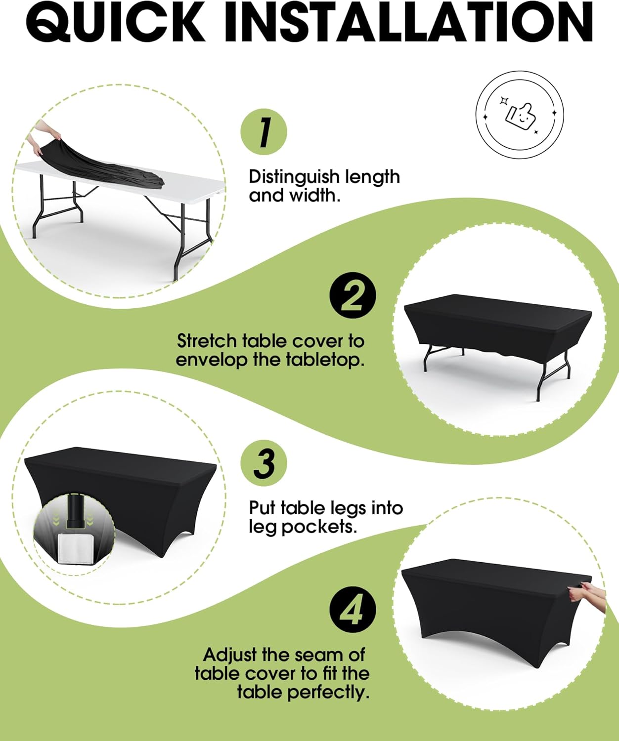 Pureegg Spandex Tablecloth 4ft - 6 Pack, Fitted and Stretch Table Cover for Rectangle Tables, Wrinkle-Resistant and Secure Fabric for Outdoor, Picnic, Party, Wedding, Banquet and Birthday, Black