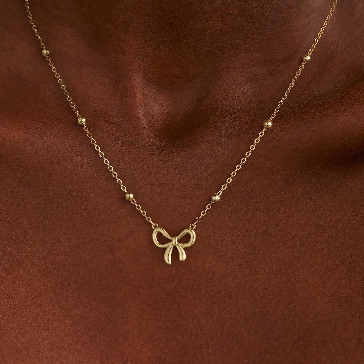 Stocking Stuffers for Women Dainty Bow Necklace 14K Gold Plated Cute Choker Small Pendant Charm Necklaces Teen Gift Trendy Stuff Personalized Jewelry Christmas Gifts