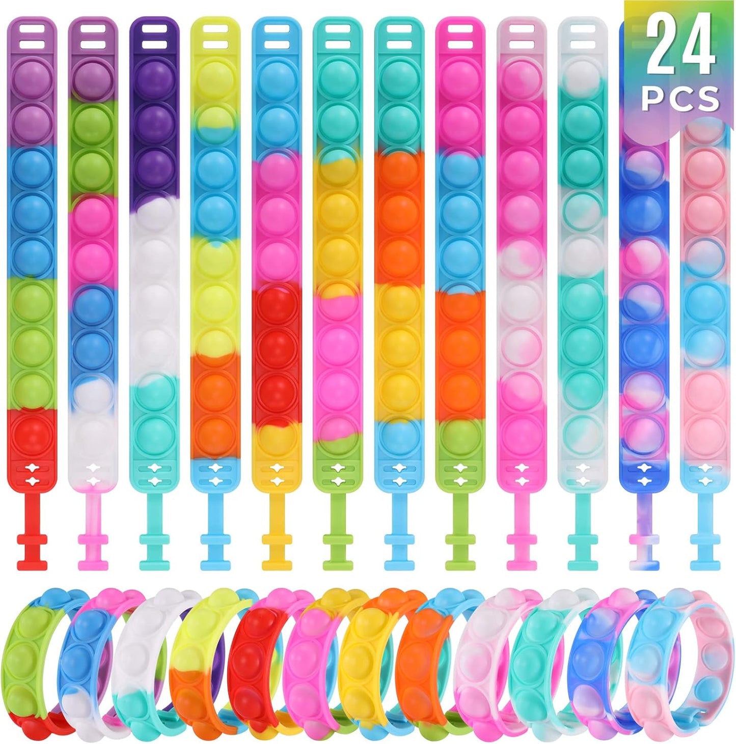 Kids Party Favors Pop Fidget Toys Bulk Its 24 Packs Fidget Bracelet It Birthday Party Favors for Halloween Goodie Bags Stuffers for Kids Classroom Prizes Poppers Student Gifts Girls Boys Trinkets
