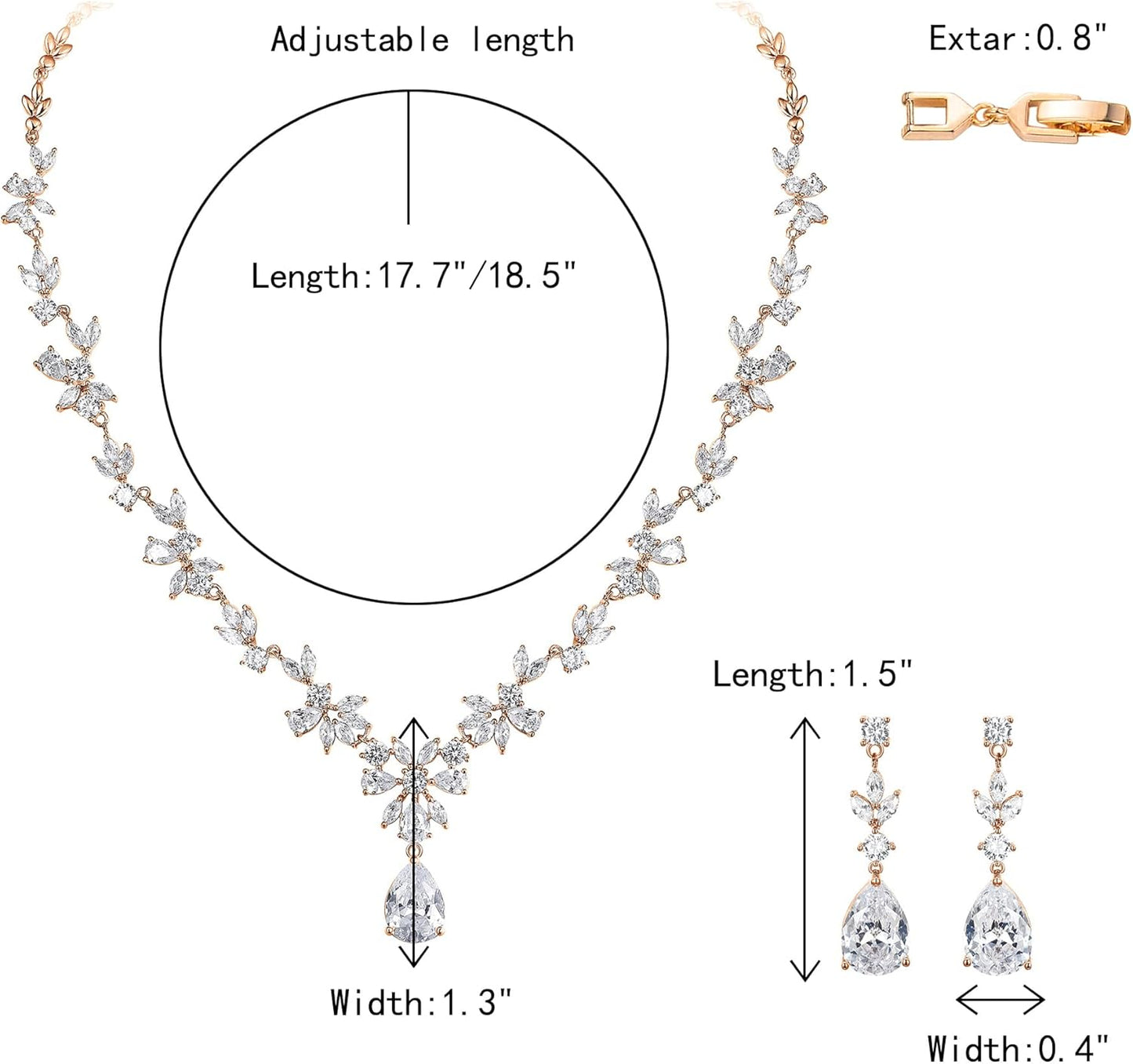 Crysdue Wedding Jewelry Set for Women, Floral Leaf Vine Teardrop Necklace Dangle Earrings Bracelet and Hair Comb, Cubic Zirconia Elegant Party Prom Jewellery for Bridal Bridesmaid
