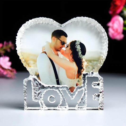 FANF&YKPY Personalized Crystal Custom Color Pictures - Heart-shaped Crystal Photo Frame, Birthdays, Wedding Anniversaries gift for her, Wedding Gifts, for Girlfriends, Husbands,Wife,Friends
