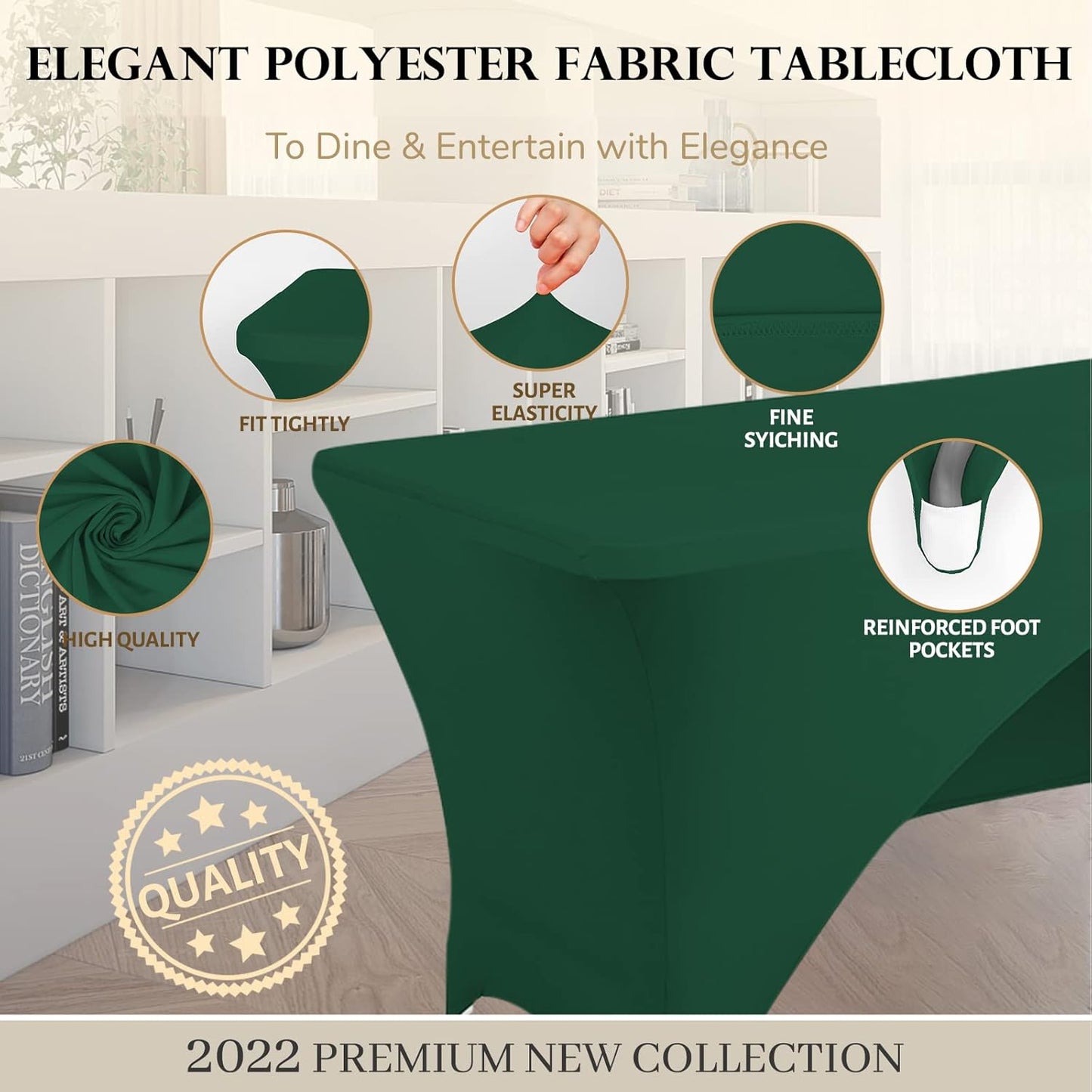 Spandex Table Cover 4 ft. Fitted Polyester Tablecloth Stretch Table Cover Table Topper Open Back - Emerald Green