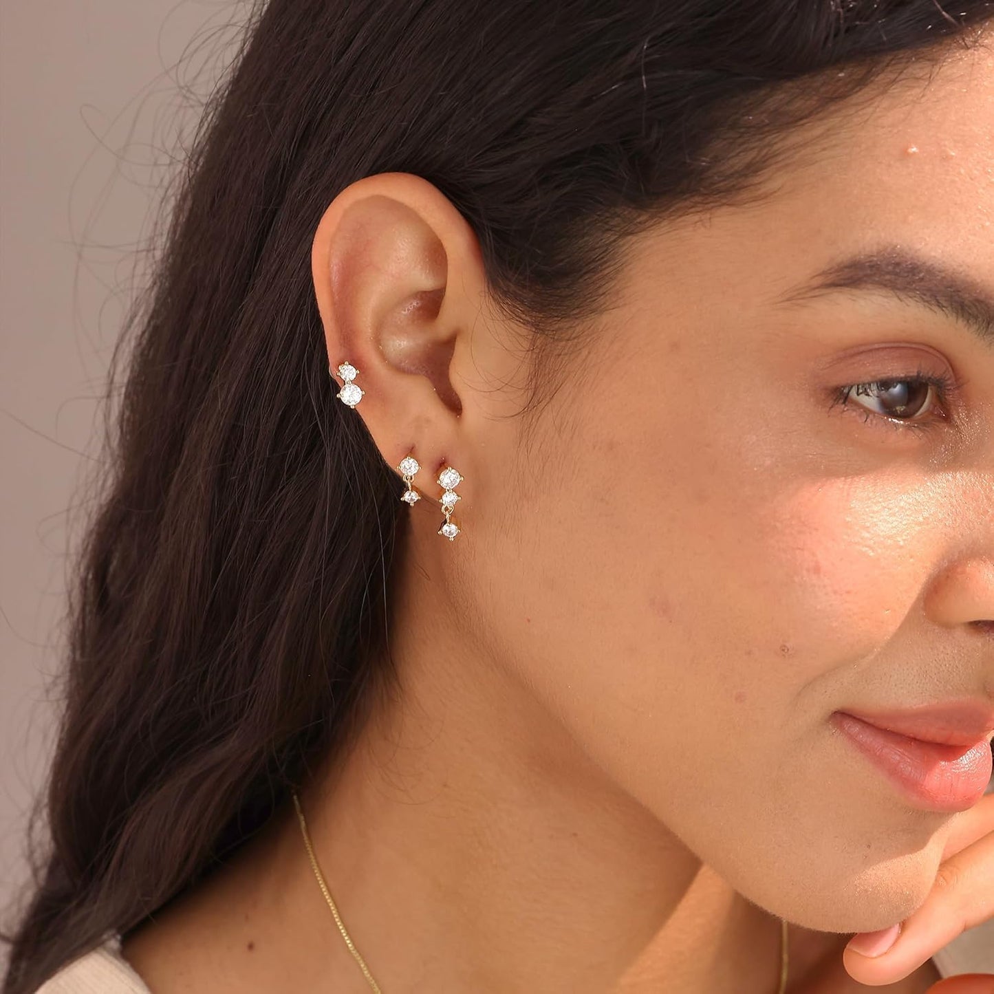 Gold Earrings for Women, 14k Gold Plated Dangle Huggie Earrings for Women Trendy Dainty Gold Hoop Earring Stacks Hypoallergenic Pearl Chain Drop Cartilage Earring Fashion Womens Jewelry