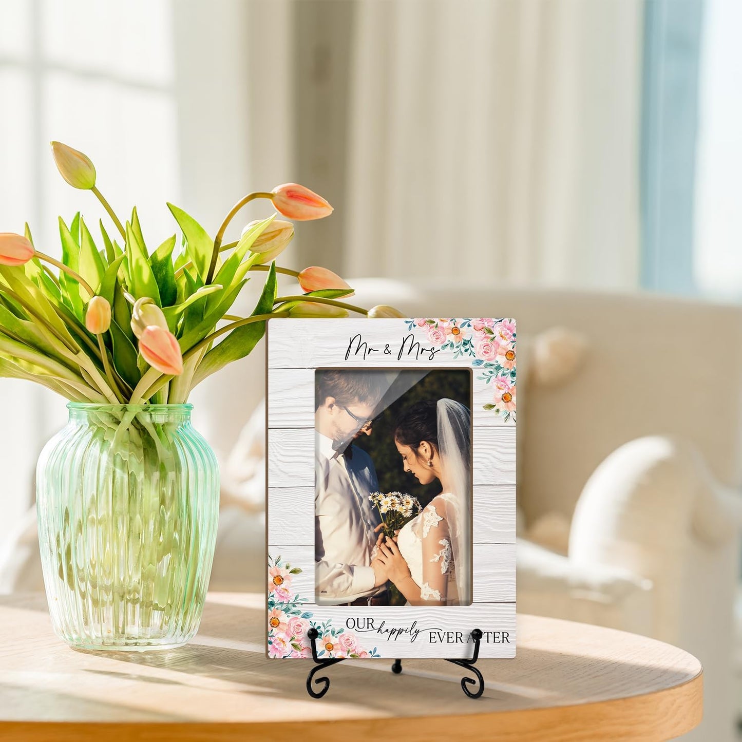 Mr & Mrs Wedding Picture Frame, Wedding Engagement Gifts For Newlyweds Couple Bride Groom, 4x6 Wooden Picture Frame Tabletop Display Home Decor -10