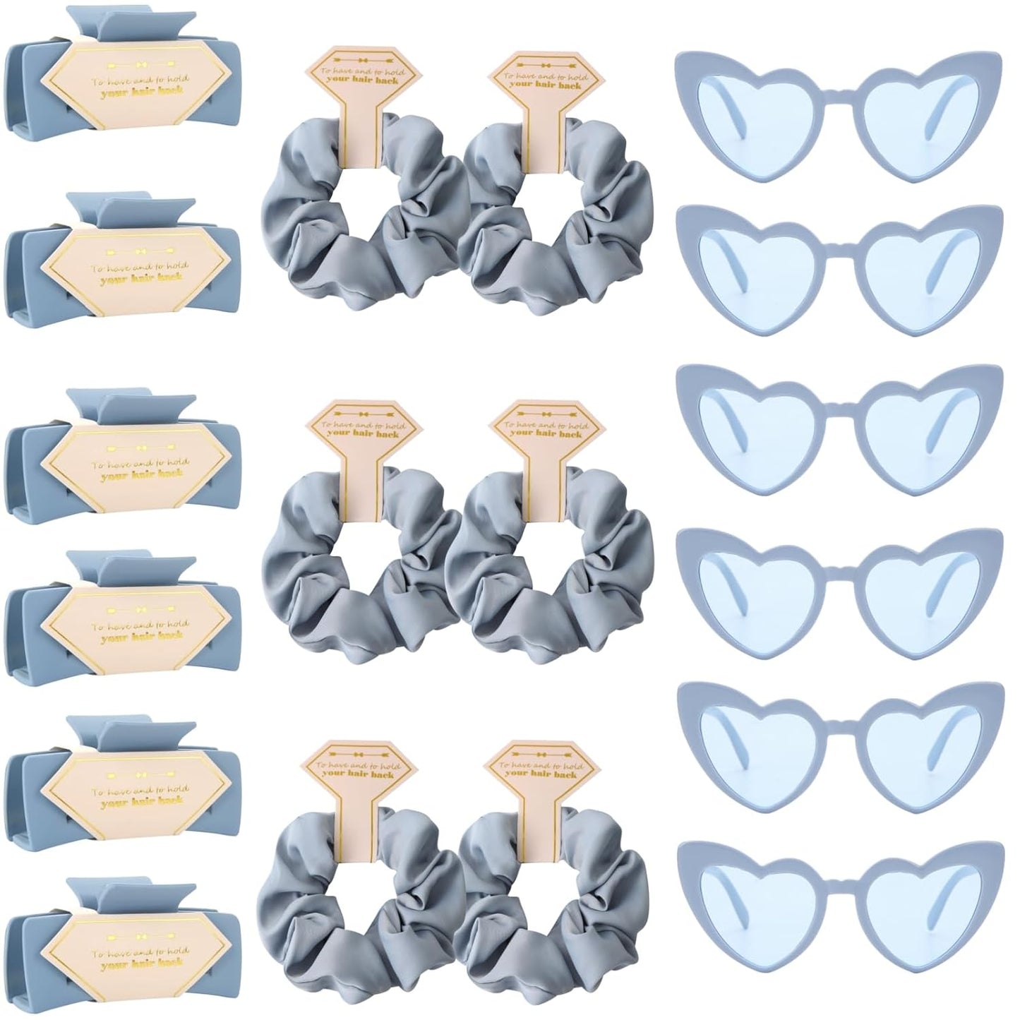 18pcs Bridesmaid Scrunchies Proposal Gifts Bachelorette Hair Claws Clips Girls heart sunglasses for Wedding Party Favors(light Blue )