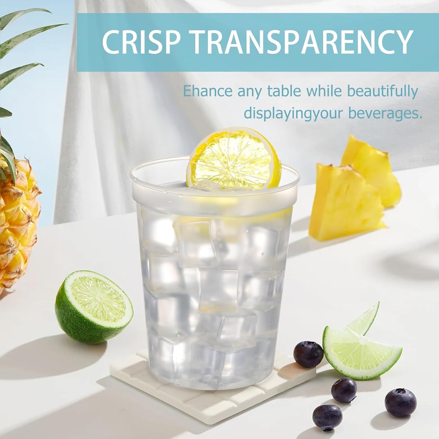 Yungyan 12 Pack 16oz Stadium Cups Reusable Plastic Cups Blank Drink Tumblers for Parties, Events, DIY Projects, 4.5 x 3.54 x 2.72 Inch (Clear)