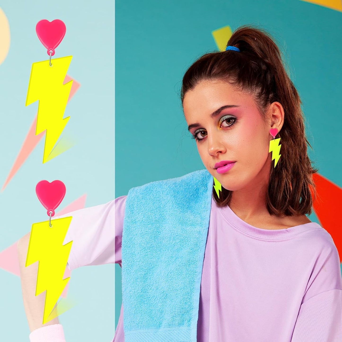 80s Neon Earrings for Women Acrylic Lightning Bolt Drop Earrings Retro 80s 90s Glow Party Accessories Neon Jewelry for Halloween Costume Outfit
