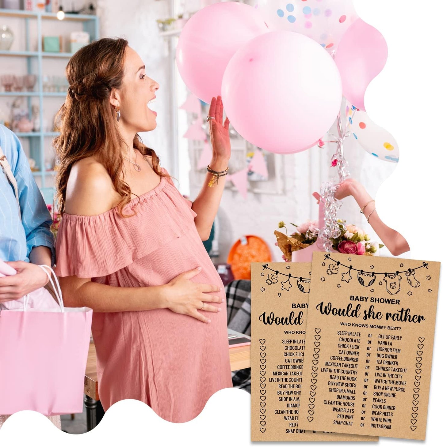 Baby Shower Game Cards, Would She Rather Baby Shower Games Ideas, Set of 30 Cards, Rustic Bridal Wedding Showers or Bachelorette Party Game, Kraft