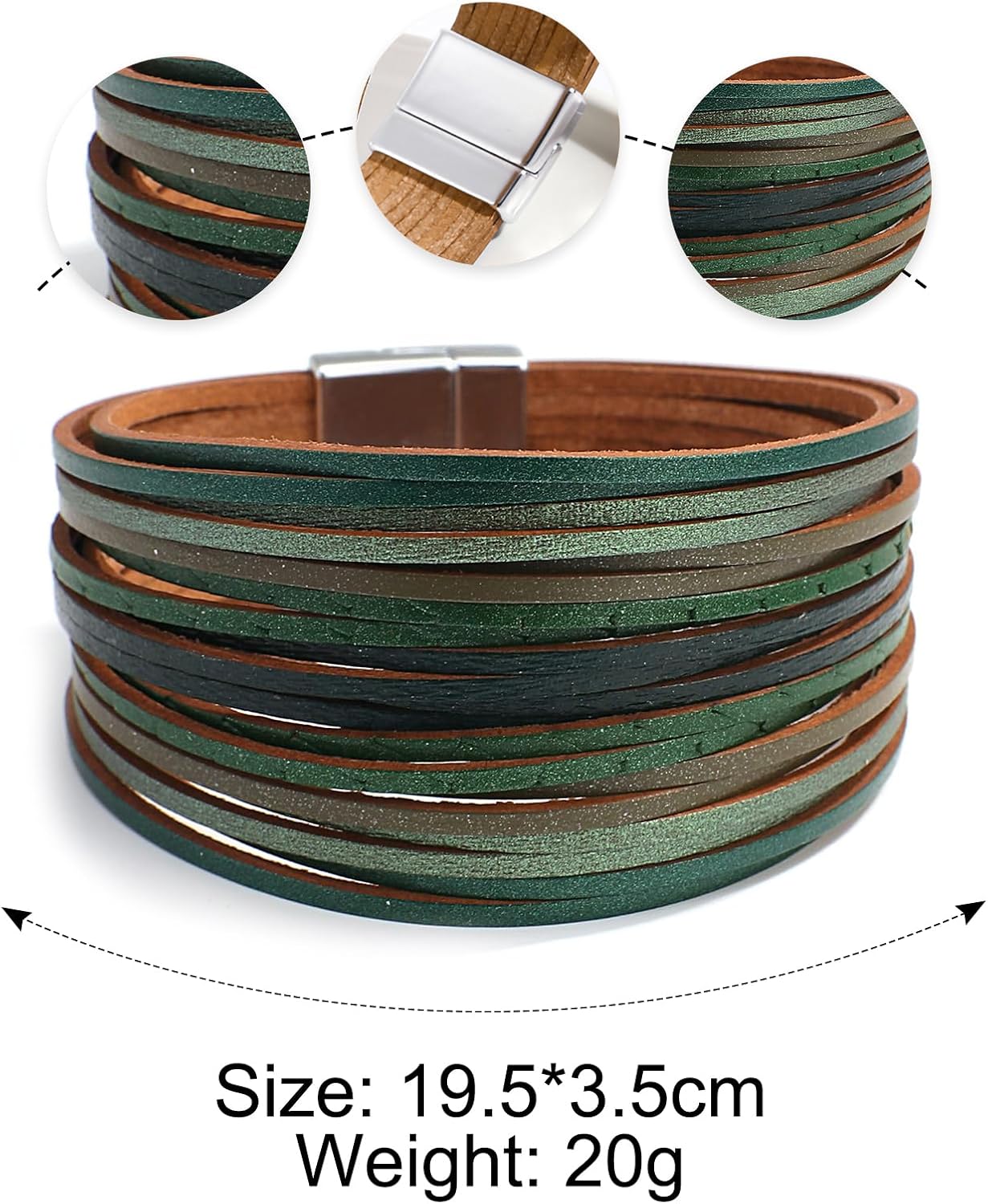 Fesciory Leather Wrap Bracelets for Women, Boho Leopard Multi-Layer Crystal Beads Cuff Bracelet Jewelry