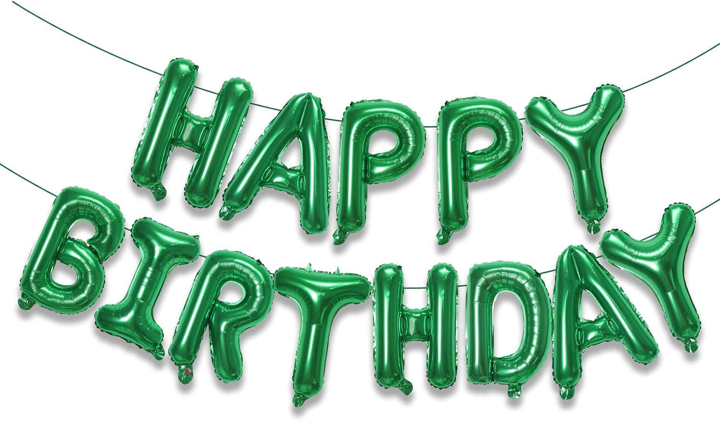 KALOR Green Happy Birthday Balloons Banner, 16 Inch Mylar Foil Letters Balloon Sign for Women, Men, Boys & Girls Kids Birthday Decorations Photo Backdrop