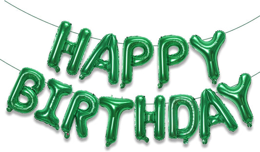 KALOR Green Happy Birthday Balloons Banner, 16 Inch Mylar Foil Letters Balloon Sign for Women, Men, Boys & Girls Kids Birthday Decorations Photo Backdrop