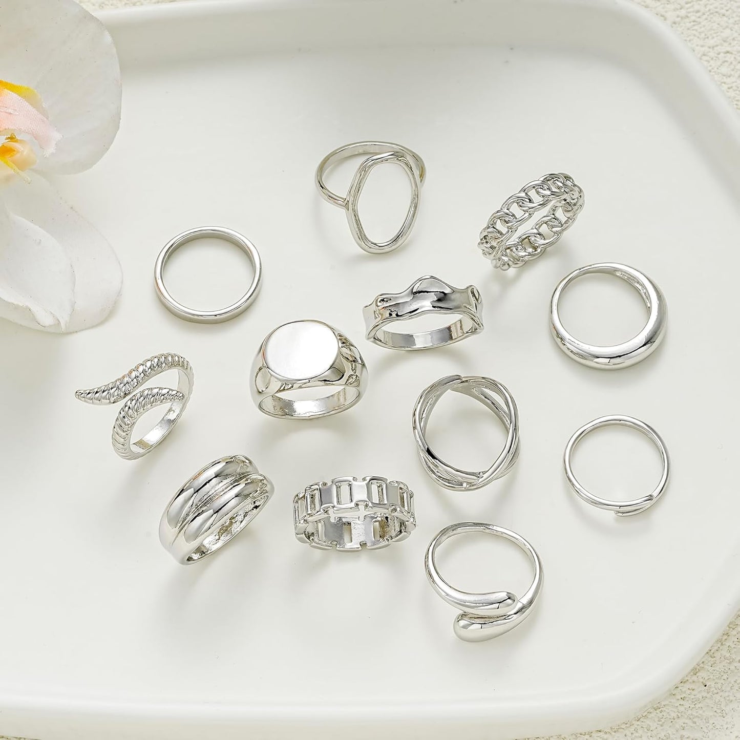 FAXHION 12PCS Gold Stackable Rings Set for Women, 18K Gold Plated Open Stacking Knuckle Ring, Adjustable Chunky Signet Band Statement Ring for Gift