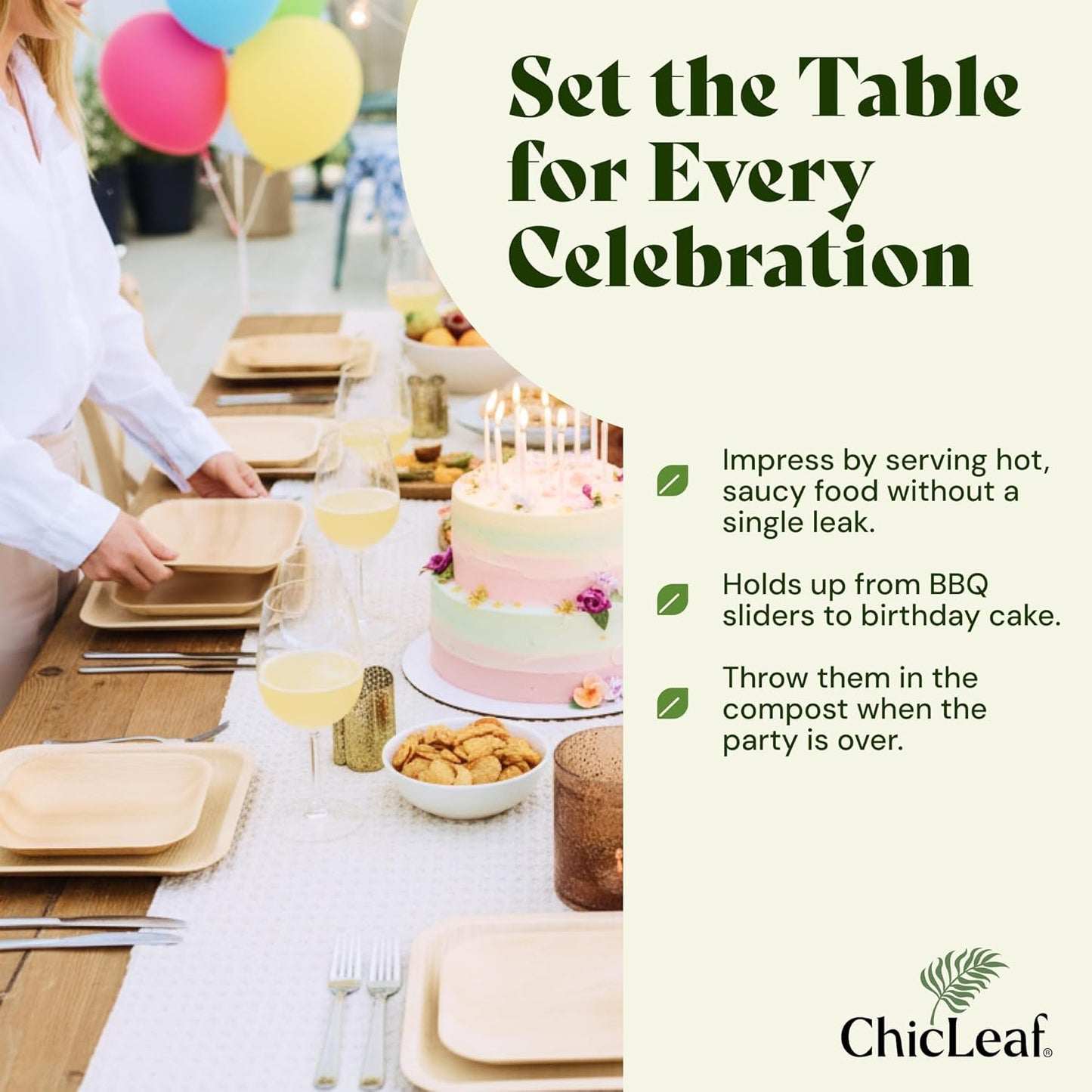 Chic Leaf Compostable & Biodegradable Palm Leaf Disposable Bamboo Plates - Disposable Party Plates for Appetizers - Party Supplies (4'' - 50 Pack)