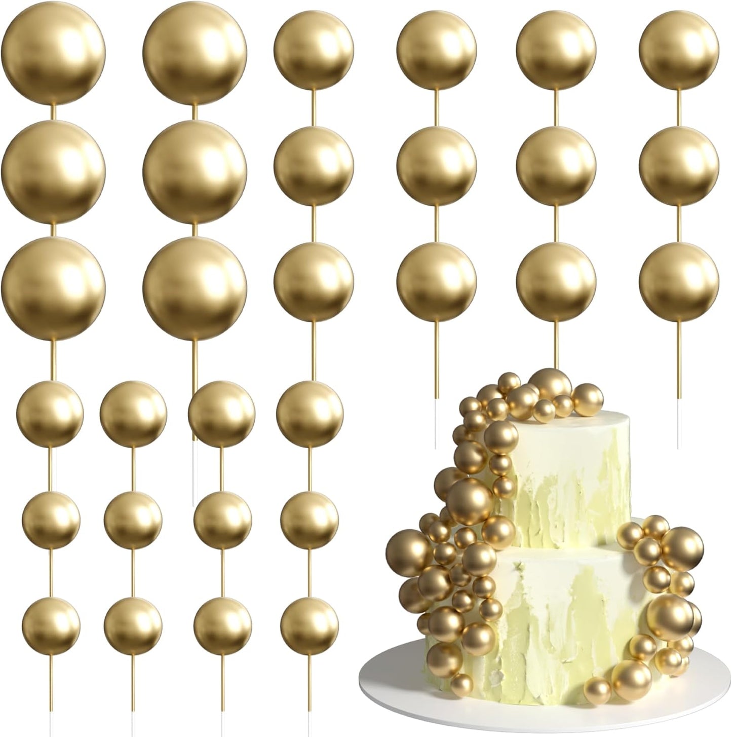 36 Pack Gold Balls Cake Topper Decorations Foam Balloons Cake Decorations Sticks Mini Balloons Cake Toppers Balls Cake Picks for Baby Shower Wedding Anniversary Birthday Party Decorations