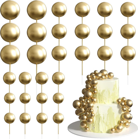36 Pack Gold Balls Cake Topper Decorations Foam Balloons Cake Decorations Sticks Mini Balloons Cake Toppers Balls Cake Picks for Baby Shower Wedding Anniversary Birthday Party Decorations