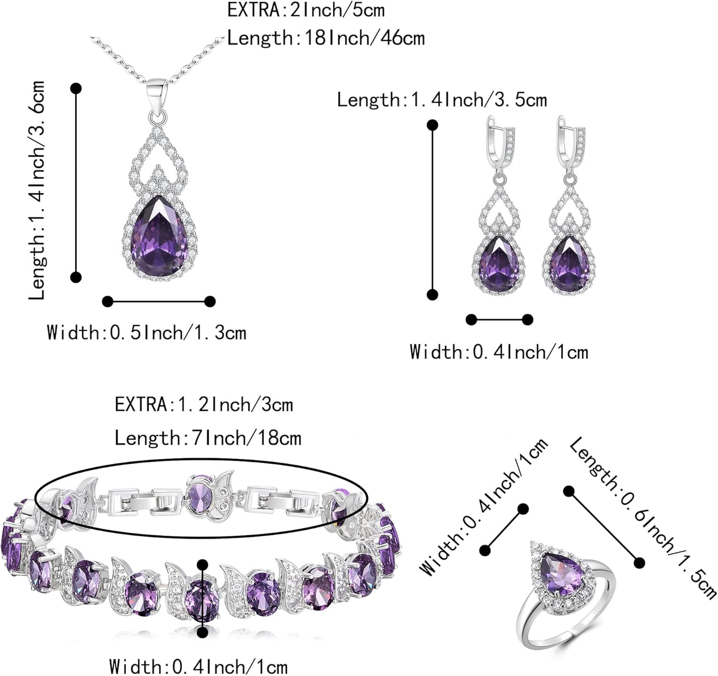 BriLove Wedding Jewelry Set for Women Bride Bridesmaid, Gorgeous Cubic Zirconia Teardrop Necklace Earrings Bracelet Adjustable Ring Jewelry Gift for Birthday/Anniversary/Mother’s Day