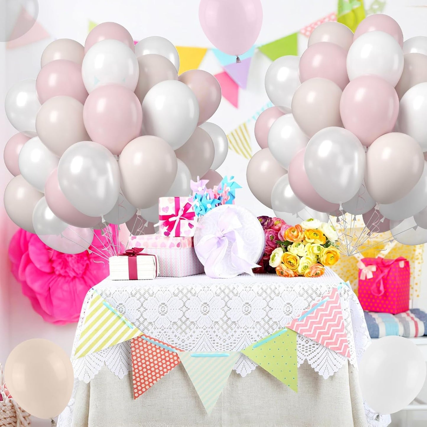 Blush Pink Balloons, 50 PCS 12 Inch Double Stuffed Nude Cream Dusty Pink White Sand Latex Balloons for Bridal Baby Girls Shower Boho Bachelorette Birthday Wedding Party Decorations