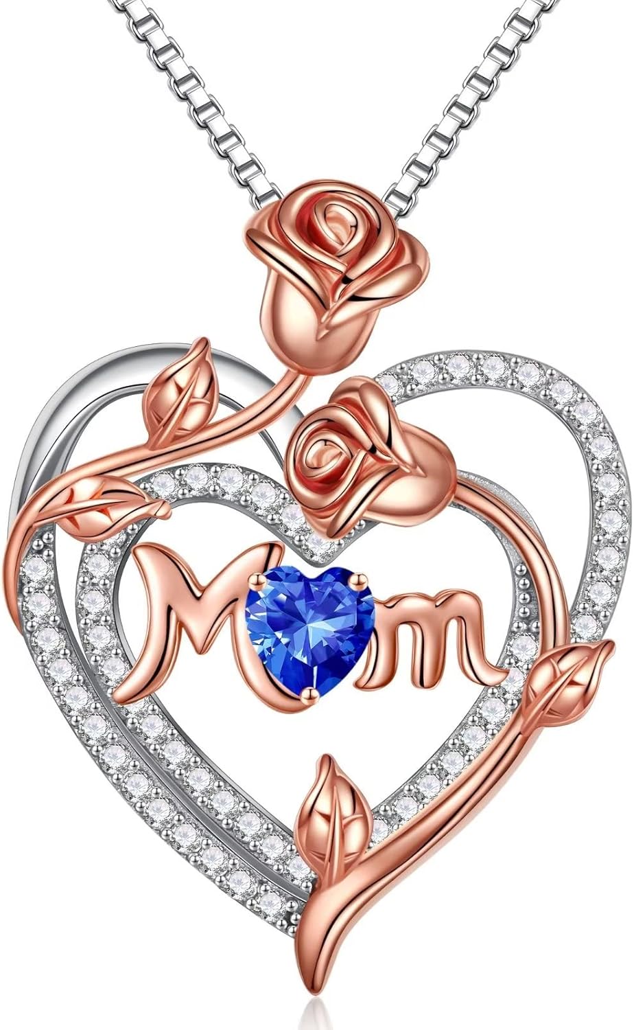 Iefil Christmas Gifts for Mom- 925 Sterling Silver Necklace, Rose Heart Birthstone Necklace, Stocking Stuffers for New/Step/Bonus Mom/Mother in Law