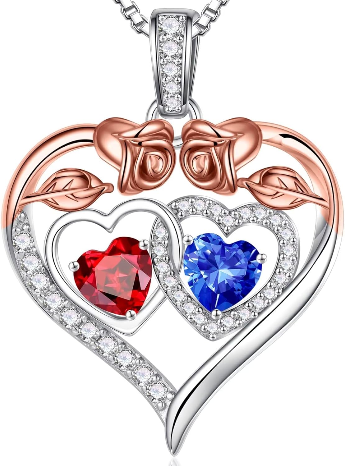 Iefil Double Birthstone Necklace Gifts for Wife Girlfriend Her Women, Birthstone Jewelry Gemstone Valentines Birthday Gifts for Her Women Wife Mom Grandma