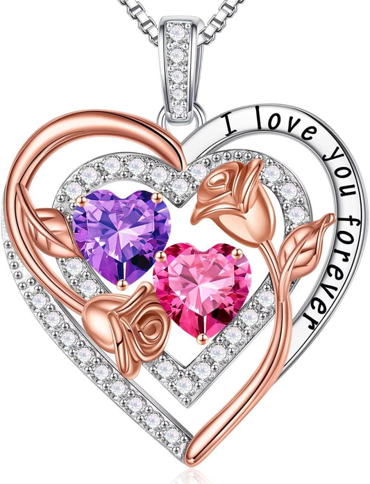 Iefil Birthstone Necklace for Women - Sterling Silver Birthstone Necklace Anniversary Birthday Gifts for Her Wife Mom Daughter