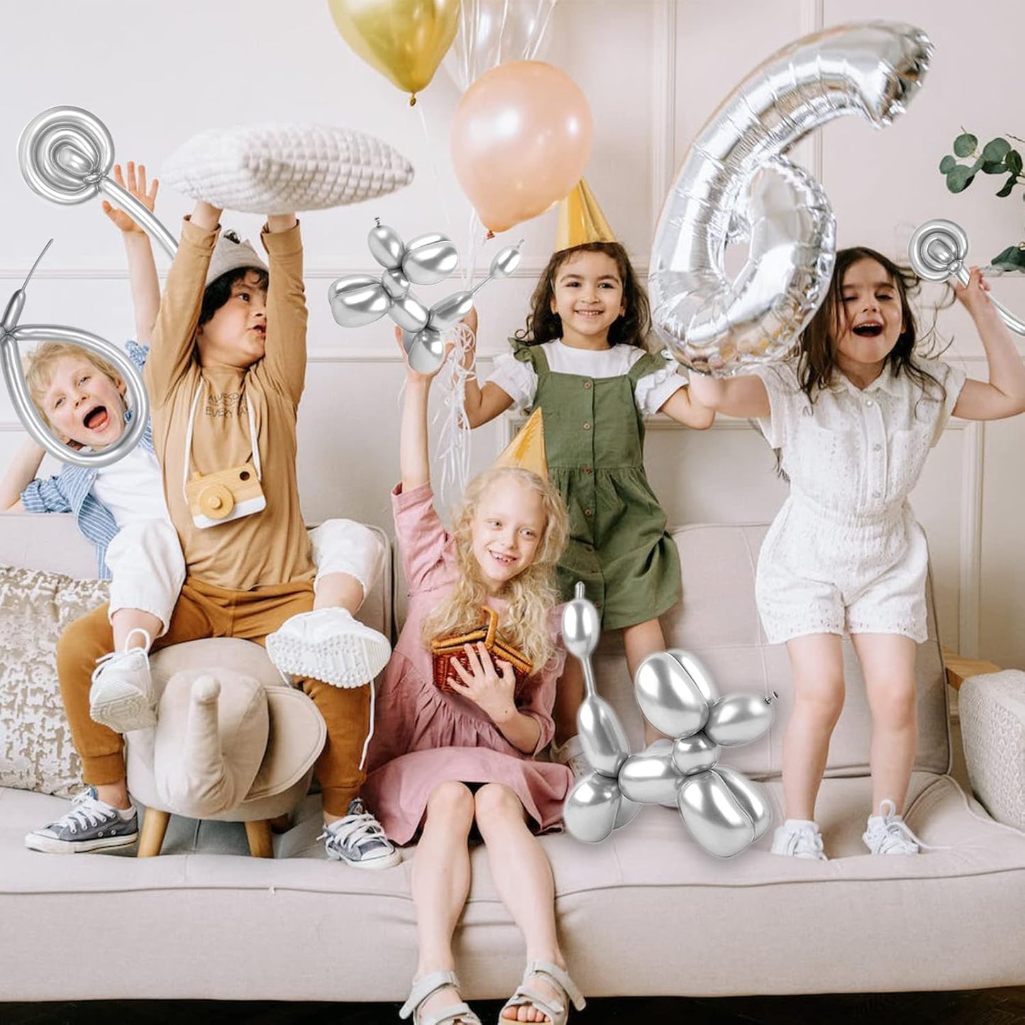 Silver Metallic 260 long Balloons 100 Pack Modeling Long Magic Balloons Shiny Latex DIY Animal Balloon for Birthday Wedding New Year Festival Party Decoration (Silver Twisting Balloons)