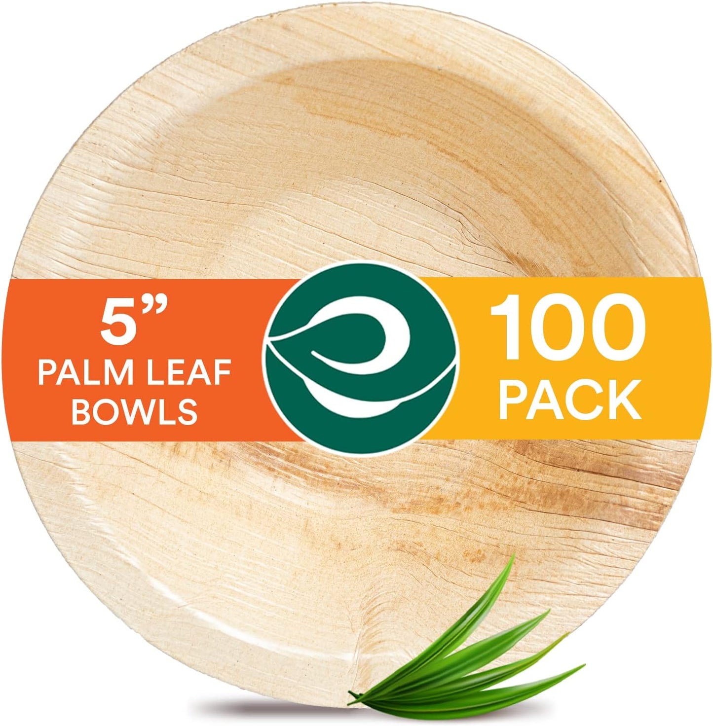 ECO SOUL Palm Leaf Bowl 100 pc, Small 5" (8 Oz) | Round Like Bamboo Bowls, Compostable, Biodegradable, Disposable Palm Leaf Bowls Eco-friendly | Sturdy, Microwave & Oven Safe