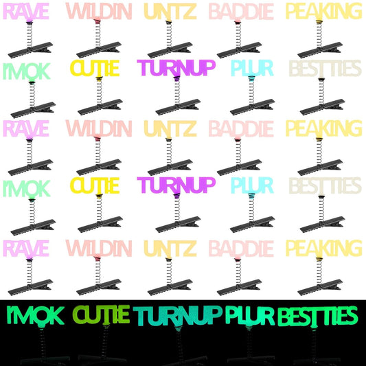30 Pcs Mini Glow Hair Clips Girls Rave Hair Clips for Women Christmas Music Festival Holiday Party Supplies (Words)