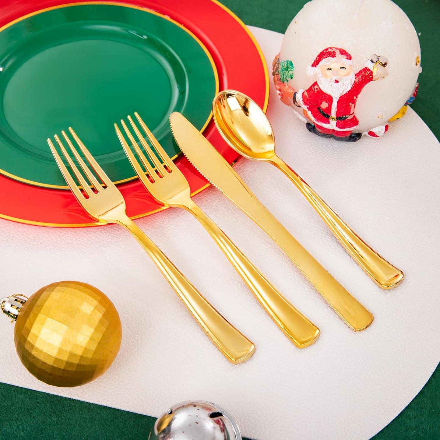 SUT 350pcs Green and Red Plastic Plates For 50 Guests, Plates Disposable Heavy Duty, Plastic Plates Disposable, Party Plates And Cups And Napkins Sets, Disposable Plates for Party and Wedding