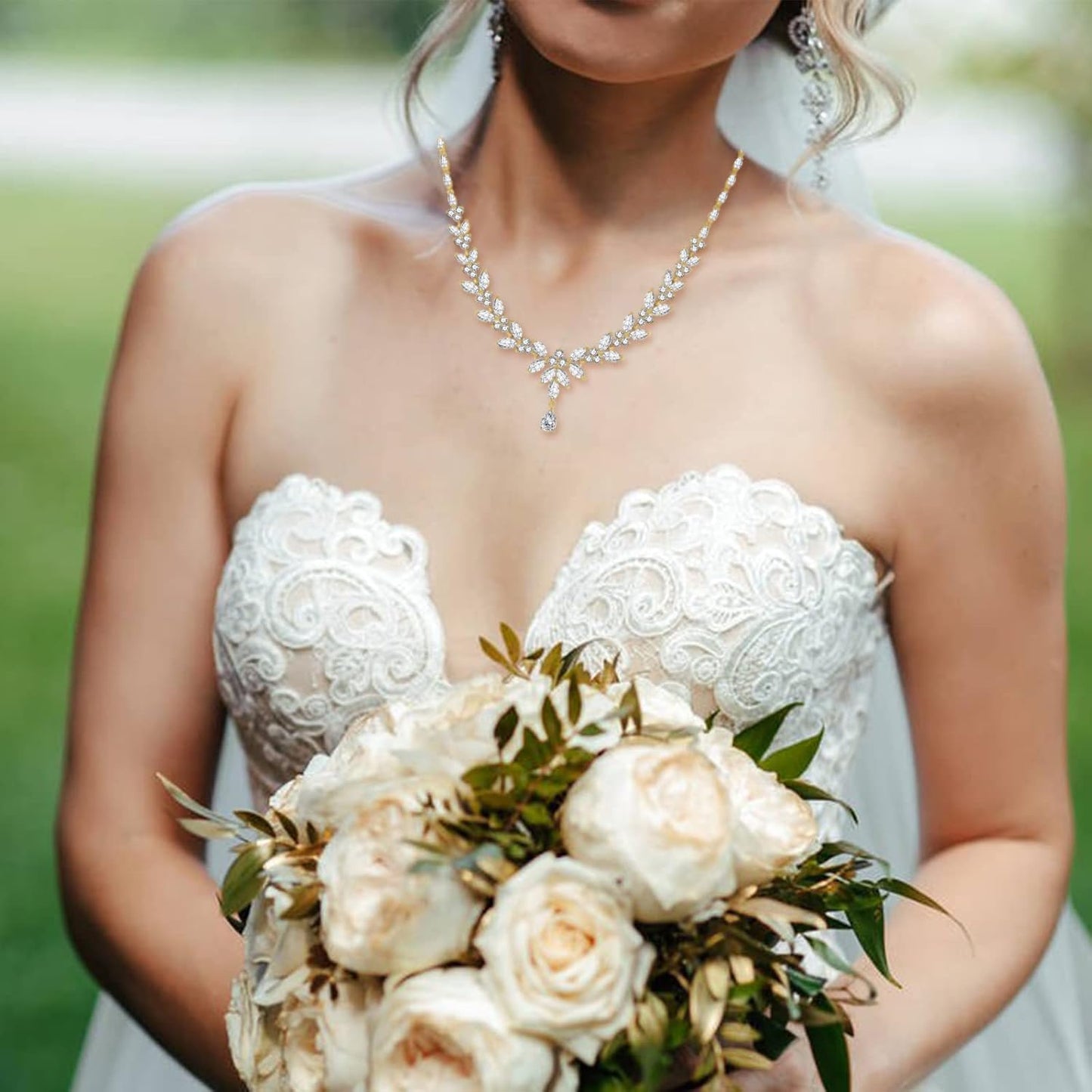 Jewelry Set for Women, Cubic Zirconia Necklace Dangle Earrings & Bracelet Jewelry Set for Bride Bridesmaid Wedding Engagement Prom Party