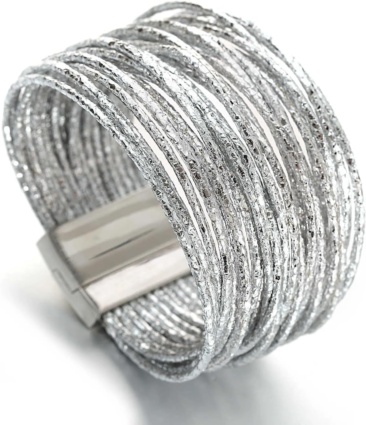 Fesciory Leopard Bracelet for Women, Boho Leather Wrap Multi-Layer Pearl Crystal Bracelet Bangle Jewelry