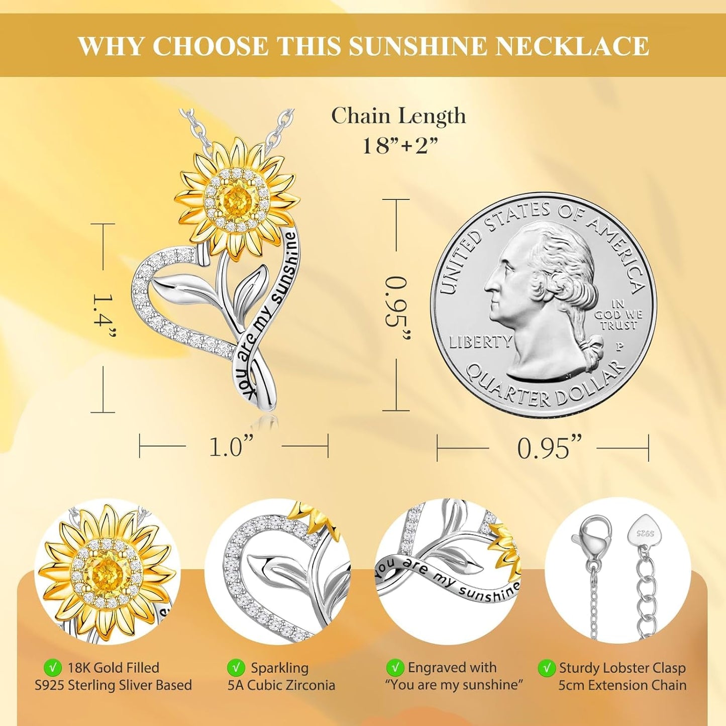 Anniversary for Gifts Women Wife, 18k Gold Plated Sunflower Necklaces for Women, Anniversary Her Gifts Birthday Gift for Wife You Are My Sunshine Woman's Jewelry Girlfriend Grandma Mom Daughter