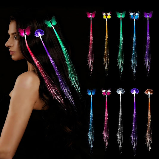 10 Pack Light Up Hair Accessories Braid, Glow in the Dark Party Supplies Favors for Women Girl, Light Up Braid Extension Clips Neon Rave Party Festival Accessories
