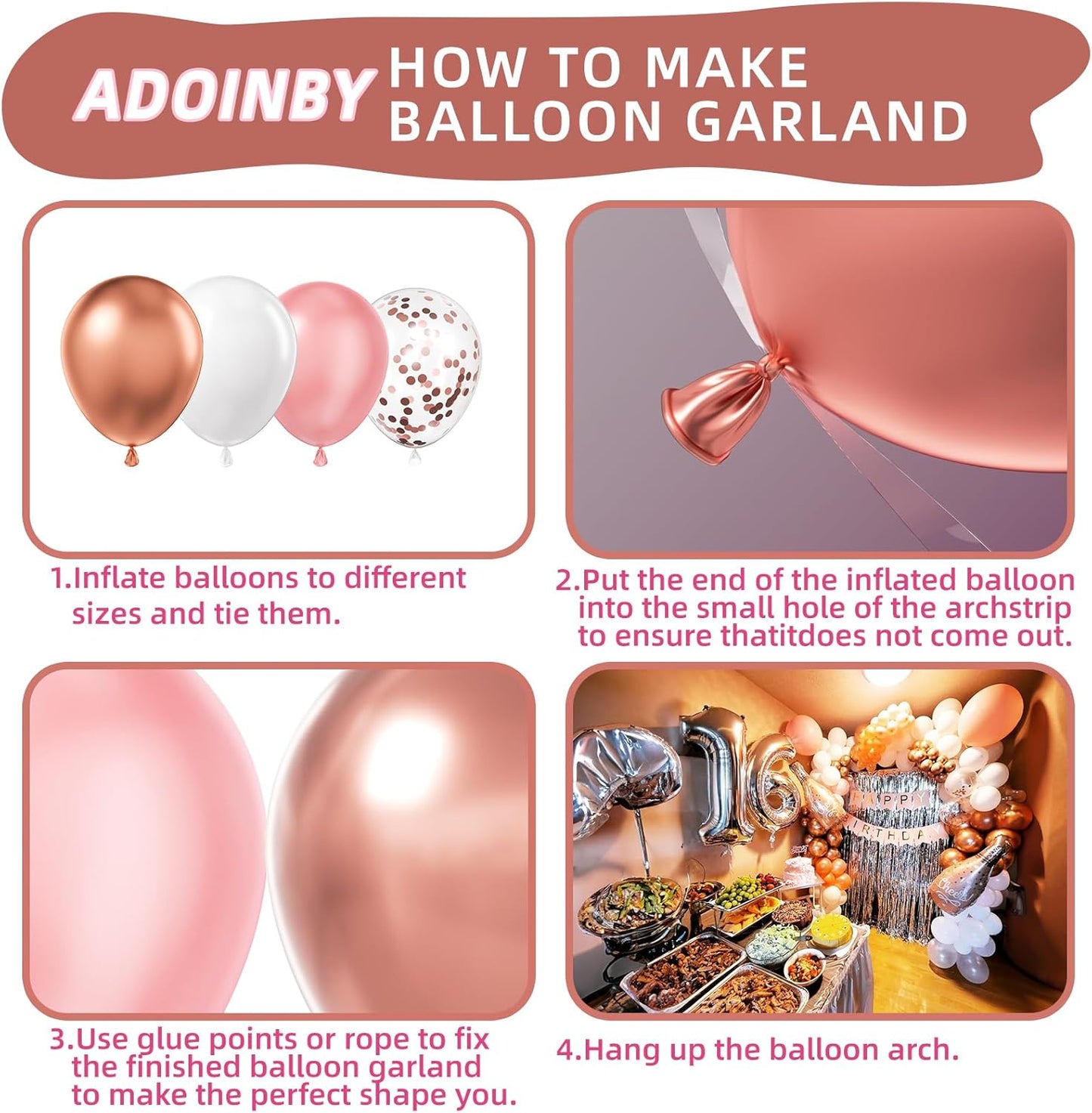 Rose Gold Balloons Arch Kit, 140Pcs Metallic Rose Gold White Balloon 18 12 10 5 Inch Different Size Balloons Garland Kit for Birthday Party Bridal Shower Wedding Girls Engagement Decorations