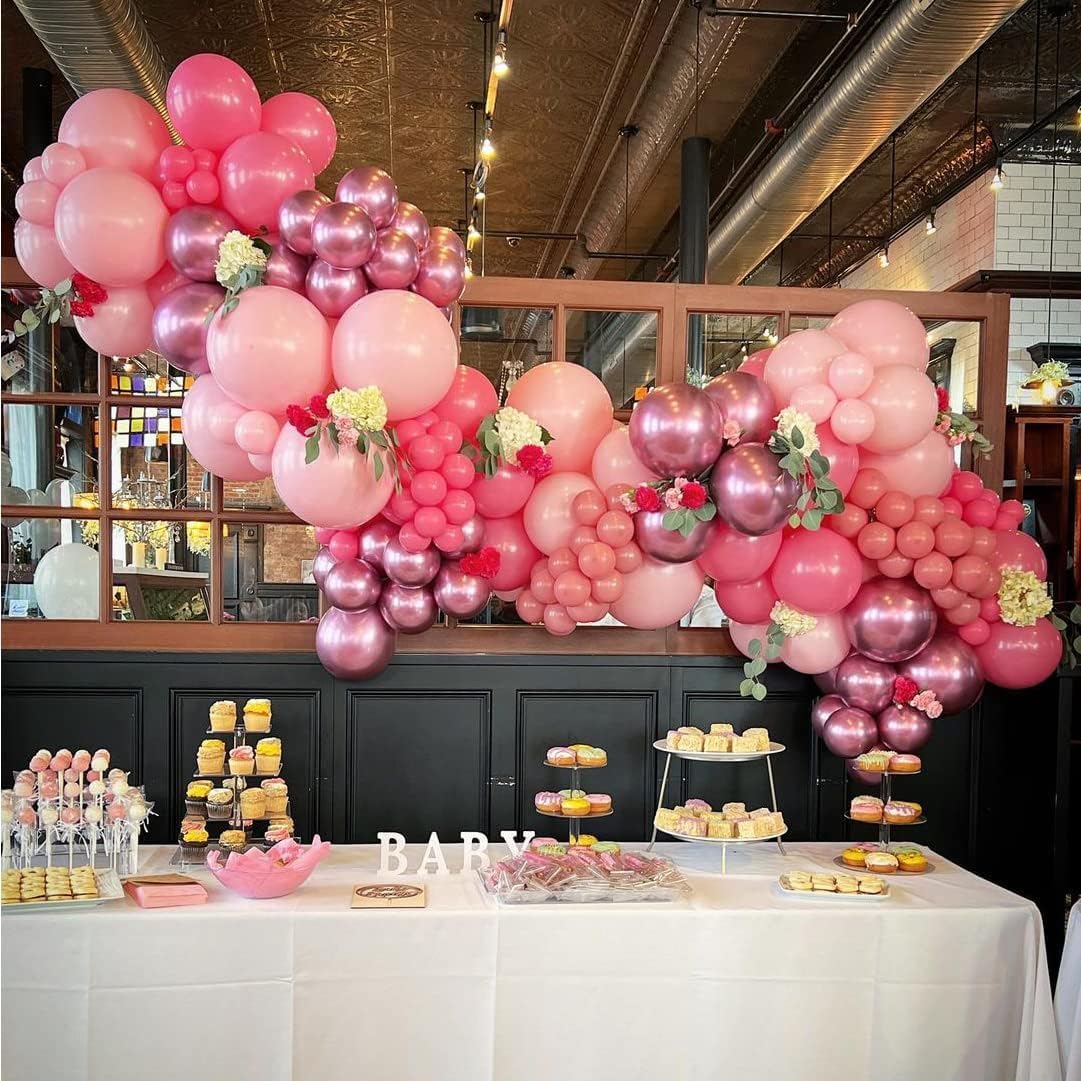 Pink Balloon Arch Kit, 140Pcs Pastel Light Metallic Pink and White Balloons with Pink Confetti Balloon Garland Kit for Birthday, Wedding, Engagements, Baby Shower, Anniversary Party Decoration